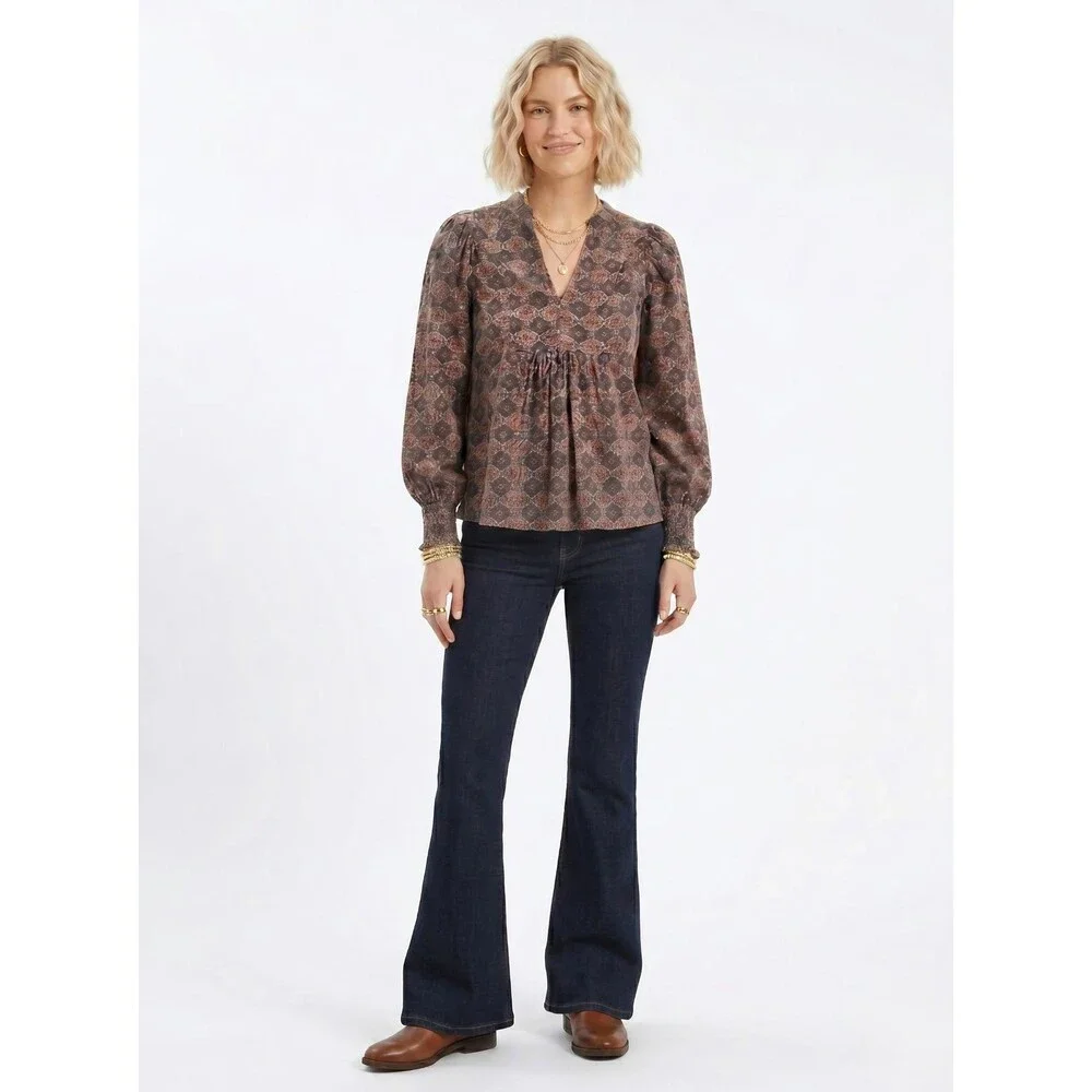 Banana Republic Corduroy V-Neck Puff Sleeve Blouse Womens XS Retro 60s Top